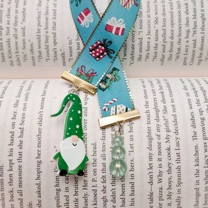 Icy Green Christmas Gnome Ribbon Bookmark