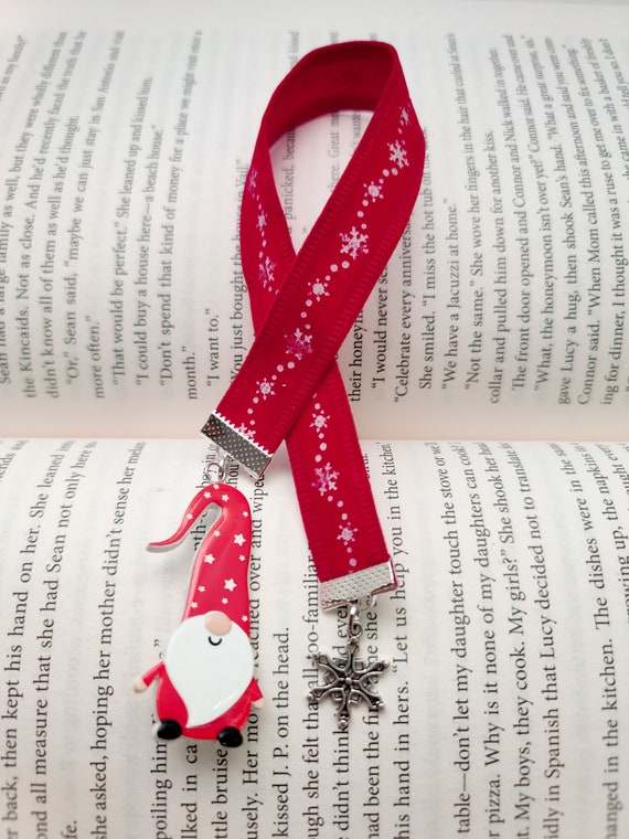 Bright Red Christmas Gnome Ribbon Bookmark 