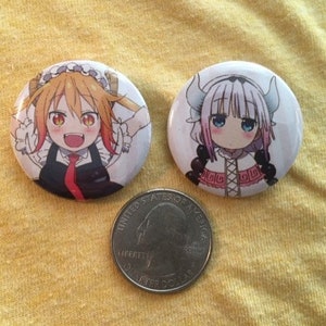 Dragon Maid (set of 2) 1.5&quot; pinback style metal buttons.