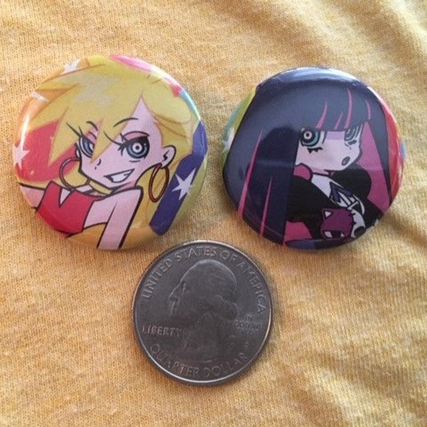 Panty and Stocking(set of 2) 1.5" pinback style metal buttons.