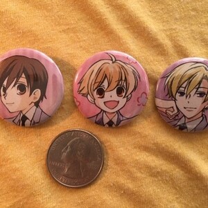 Ouran High School (set of 3) 1.5&quot; pinback style metal buttons.