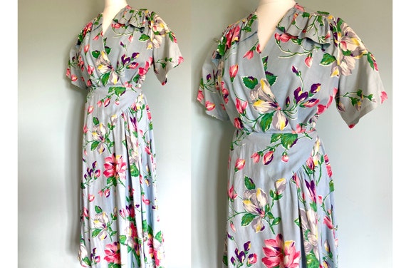 Original 1940s long floral cotton wrap dress house