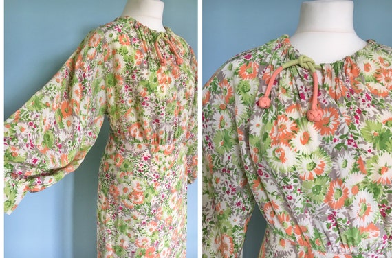Original 1940's rayon wrap dress with bright flora
