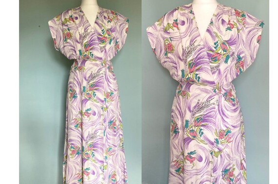 Original 1940s rayon long floral wrap dress housec