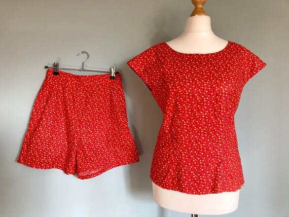 Original 1950s 1960s cotton 3 piece playsuit beach