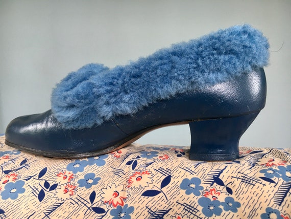 Original CC41 1940's shoes / fluffy blue slippers.