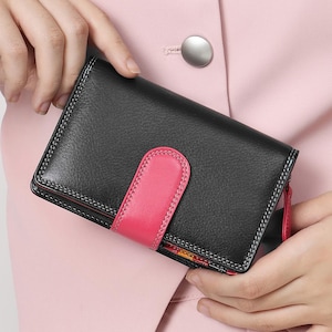 Rainbow Leather Bifold Wallet RFID Protected Colourful Card Holder Gift For Her Birthday Pride Bridesmaid Holiday