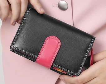 Cartera plegable de piel arcoíris con protección RFID, tarjetero colorido, regalo para ella, cumpleaños, Orgullo, dama de honor, vacaciones.