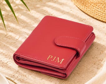 Personalisierte Leder Trifold Geldbörse für Frauen RFID 2 ID Windows Münzfach 6 Kartensteckplätze Geschenk für ihren Geburtstag Urlaub