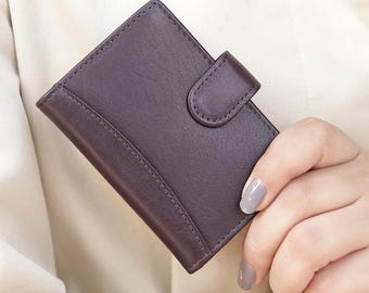 Tarjetero RFID, cartera pequeña de cuero para mujer