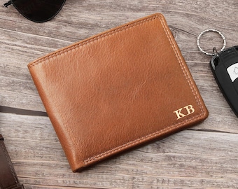 Personalised Mens Leather Wallet RFID Bifold Initials Wallet Inside Engraved Message Gift For Him