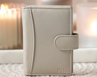 Cartera pequeña personalizada para mujer, tarjetero RFID de piel, monedero compacto, regalo para ella (Reino Unido)