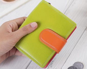Cartera de cuero RFID para mujer, monedero triple con cremallera, tarjetero