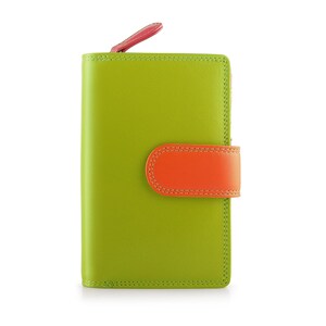Rainbow Leather Purse For Women RFID Colourful Bifold Wallet Personalised Initials Gift For Her Birthday Holiday Pride Green Orange