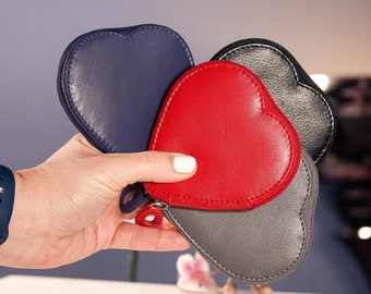 Leather Coin Purse Heart-Shaped Pouch Small Leather Gift Personalised For Her Stocking Filler Christmas Gift For Daughter