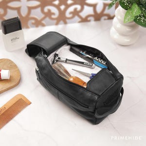 Mens Leather Toiletry Bag: Waterproof Travel DOPP Kit