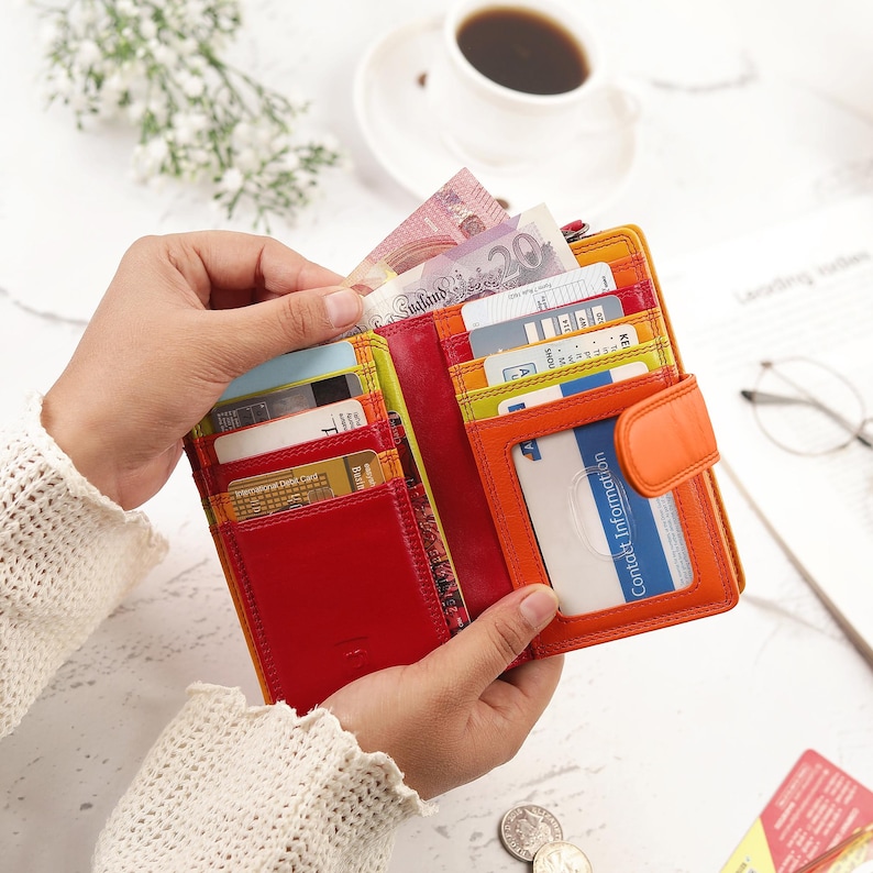 Rainbow Leather Purse For Women RFID Colourful Bifold Wallet Personalised Initials Gift For Her Birthday Holiday Pride image 3