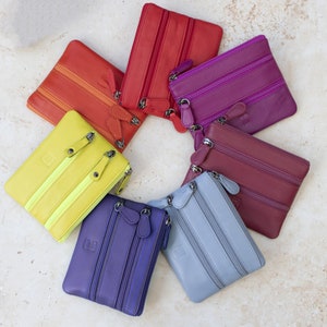 Monedero de piel suave con cremallera, pequeño monedero compacto y colorido para mujer, regalo para ella, organizador de tarjetas, cartera pequeña de viaje para mujer
