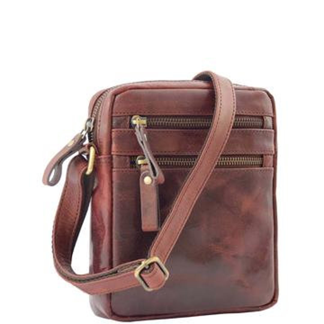 Small Leather Cross Body Man Bag, Men Tablet Bag, Flight Bag, Leather Messenger Bag, Brown