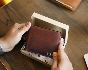 Fathers Day Gift Personalised Wallet For Dad RFID Leather Bifold Mens Credit Card Holder with Coin Pocket ID Window Present Gift Boxed
