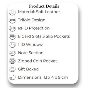 Soft Leather Purse For Women RFID Zip Around Trifold Wallet 8 Card Slots Personalised Initials Gift For Her Birthday Holiday image 7