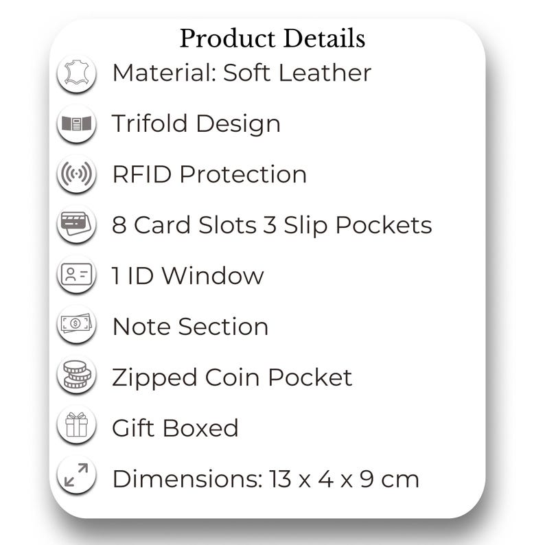 Soft Leather Purse For Women RFID Zip Around Trifold Wallet 8 Card Slots Personalised Initials Gift For Her Birthday Holiday image 7