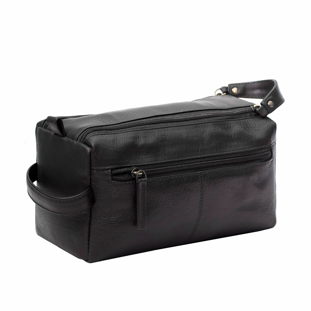 Mens Washbag Leather Toiletry Storage Bag Double Zip Wash Bag for Men Leather Accessories Large ...