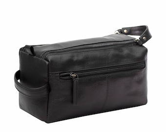 Mens Washbag Leather Toiletry Storage Bag Double Zip Wash Bag For Men Leather Accessories Large Wash Bag Gift For Men Travel Kit Bag