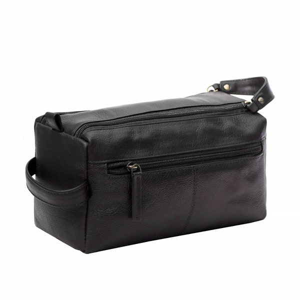 Mens Washbag Leather Toiletry Storage Bag Double Zip Wash Bag For Men Leather Accessories Large Wash Bag Gift For Men Travel Kit Bag