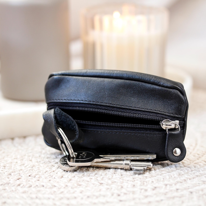 Leather Key Pouch Small Zipper Key Wallet Coin Pouch Keyring Key Holder 7 Colours Gift For Her Him Holiday Birthday image 8
