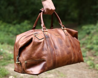 Mens Large Leather Holdall, Weekend Travel Bag, Overnight Duffle Bag, Handmade Leather Bag For Men