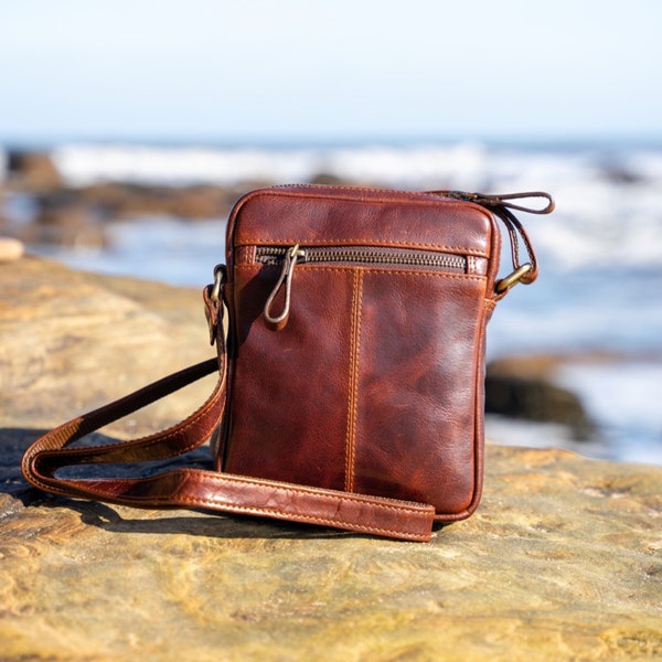 Small Leather Cross Body Man Bag, Men Tablet Bag, Flight Bag, Leather Messenger Bag, Brown Leather Men Bag, Men Gift, Shoulder Leather Bag