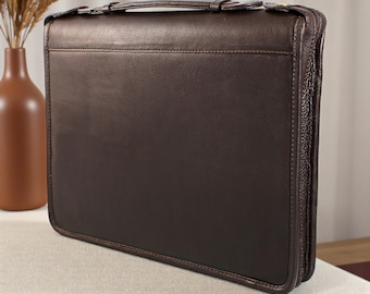 Carpeta de documentos de cuero A4 personalizada con cremallera y anillas, organizador empresarial, regalo con nombre personalizado para él, trabajo, conferencia, regalo de Navidad