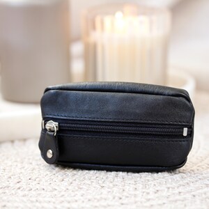 Leather Key Pouch Small Zipper Key Wallet Coin Pouch Keyring Key Holder 7 Colours Gift For Her Him Holiday Birthday Black
