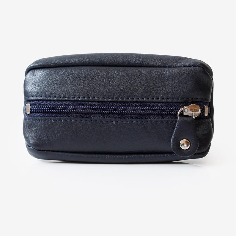 Leather Key Pouch Small Zipper Key Wallet Coin Pouch Keyring Key Holder 7 Colours Gift For Her Him Holiday Birthday Navy
