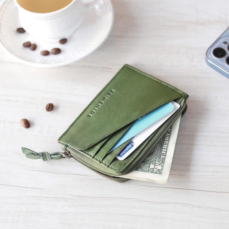 Wallet women green leather card holder