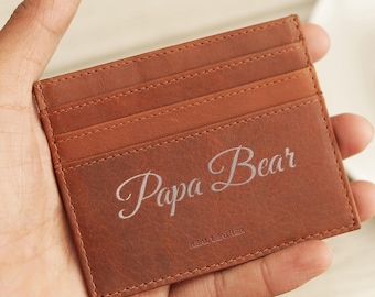 Mens Slim Leather Wallet Personalised RFID Card Holder Minimalist Wallet Engraved Initials Gift For Him