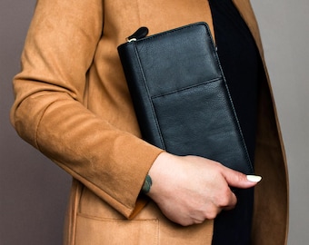 Estuche multipasaporte, cartera de piel con bloqueo RFID y cremallera, bolsa de viaje.