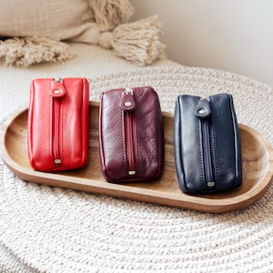 Leather Key Pouch Small Zipper Key Wallet Coin Pouch Keyring Key Holder 7 Colours Gift For Her Him Holiday Birthday image 1