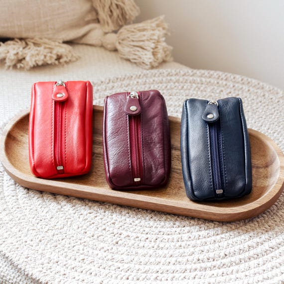 Leather Key Pouch Small Zipper Wallet Keyring For Women