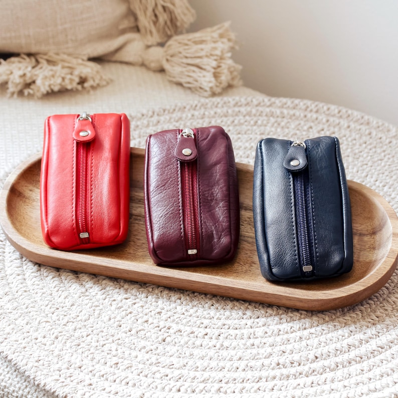 Leather Key Pouch Small Zipper Key Wallet Coin Pouch Keyring Key Holder 7 Colours Gift For Her Him Holiday Birthday image 1