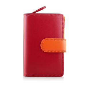 Rainbow Leather Purse For Women RFID Colourful Bifold Wallet Personalised Initials Gift For Her Birthday Holiday Pride Red Orange