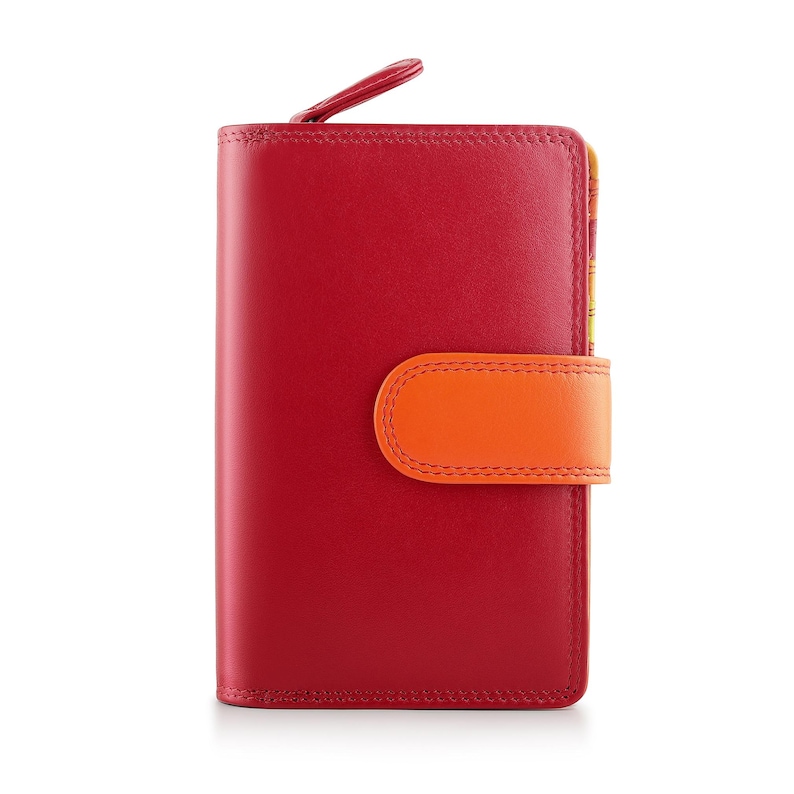 Rainbow Leather Purse For Women RFID Colourful Bifold Wallet Personalised Initials Gift For Her Birthday Holiday Pride Red Orange