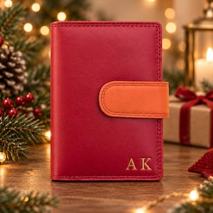 Gepersonaliseerde kleurrijke leren RFID-portemonnee voor dames, dubbelgevouwen, met 9 kaartsleuven en een muntvakje met ritssluiting. Kerstcadeau voor haar.
