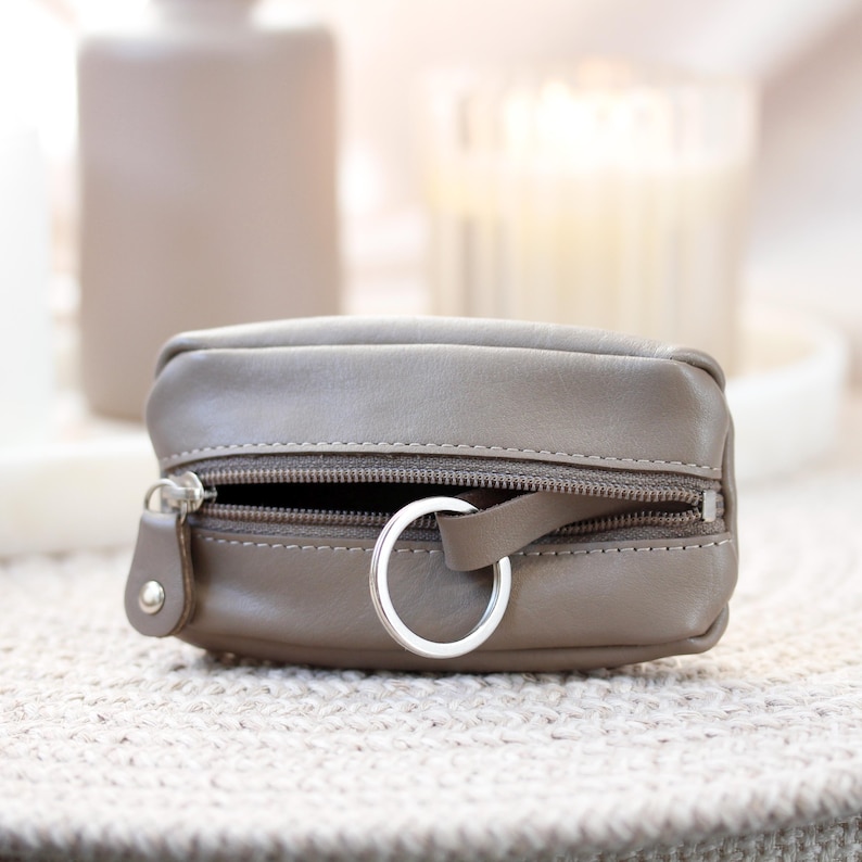 Leather Key Pouch Small Zipper Key Wallet Coin Pouch Keyring Key Holder 7 Colours Gift For Her Him Holiday Birthday image 16