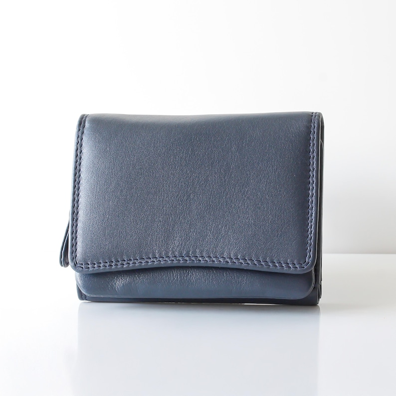 Personalised Wallet for Women RFID Small Leather Coin Purse Compact Card Holder Gift for Her UK Navy