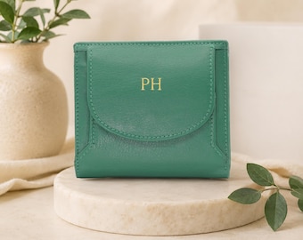 Leather Tray Coin Purse For Women Bifold Wallet Personalised 5 Colours Card Slots ID Window Gift For Her Birthday
