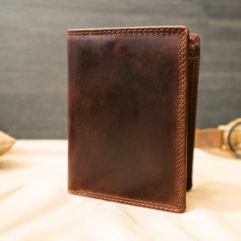 Herren Geldbörse, handgemachtes Geschenk, dreifach faltbare Lederbrieftasche mit Münzfach, personalisierte Herren Geldbörsen RFID, braune Lederbrieftasche, Kreditkartenhalter Bild 7