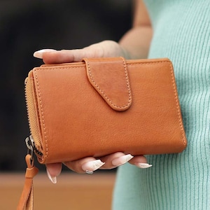 Cartera de cuero para mujer con cremallera, monedero mediano, tarjetero, monedero personalizado, regalo para ella, cartera para mujer, monedero de cuero