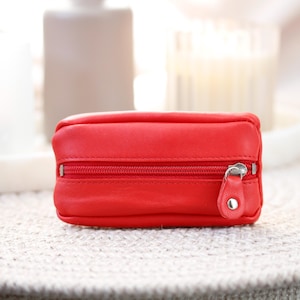 Leather Key Pouch Small Zipper Key Wallet Coin Pouch Keyring Key Holder 7 Colours Gift For Her Him Holiday Birthday Red